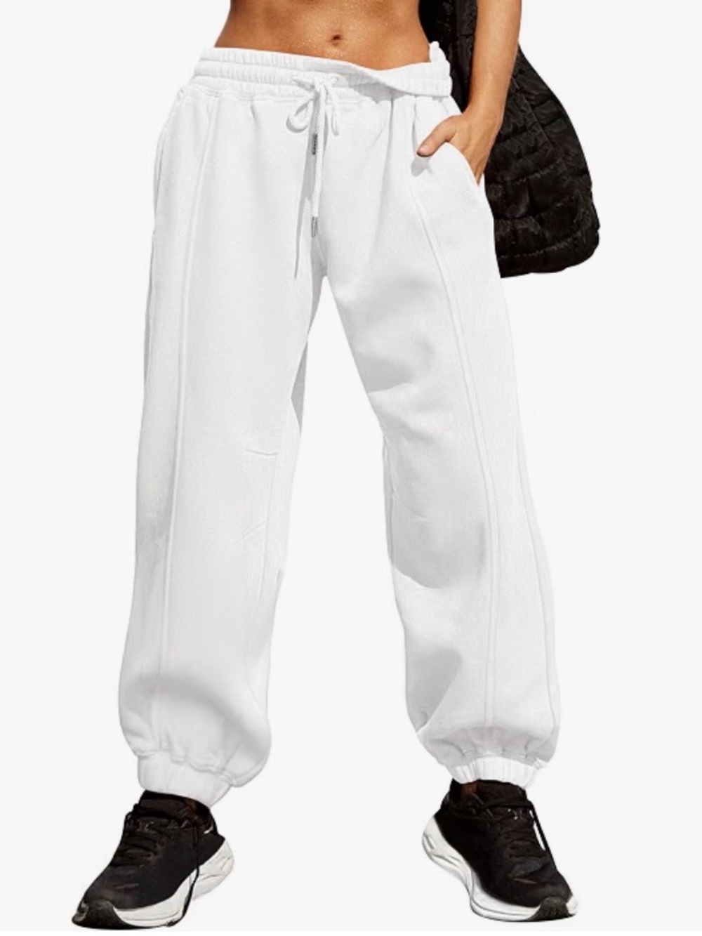 Women’s White Drawstring Jogger Pants With Pockets